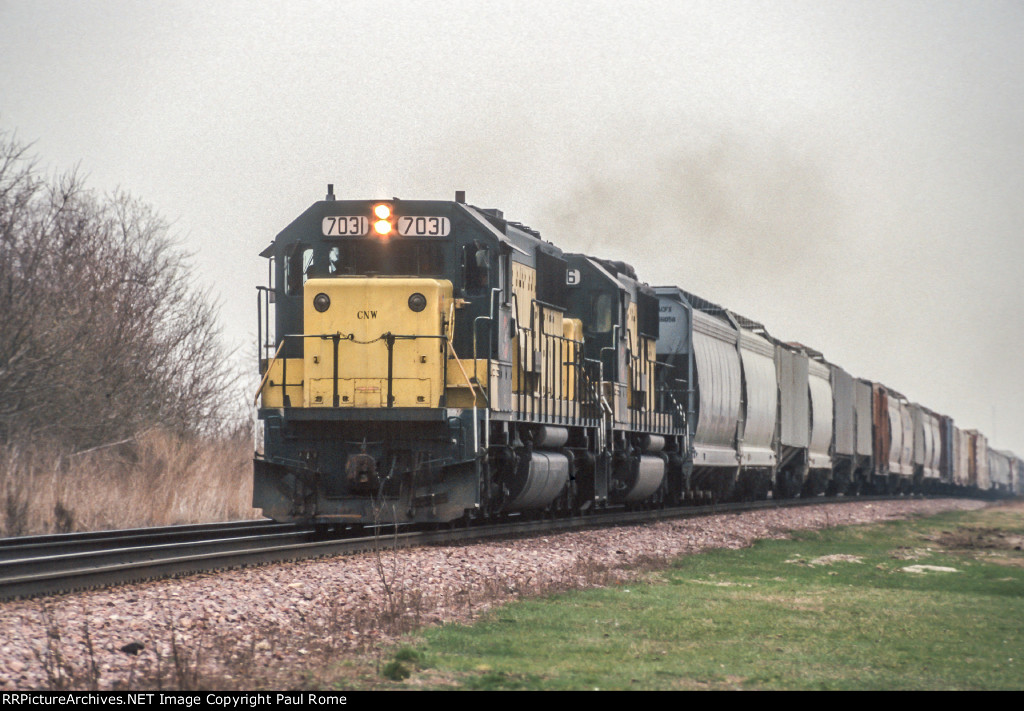 CNW 7031, EMD SD50, westbound 